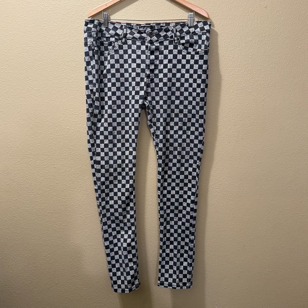 Men’s 36x32 Social Collision Black Gray Checkered Rude Fit Skinny Jeans Pants